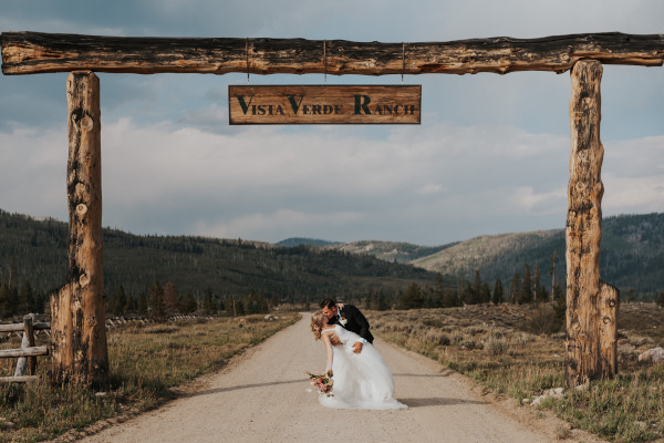 couple kissing after elopement at Vista Verde Ranch