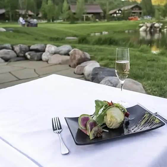Luxury meal on the outdoor patio beside our pond